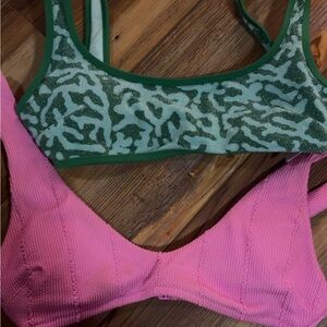 Aerie Pink and Green Patterned Bikini Tops